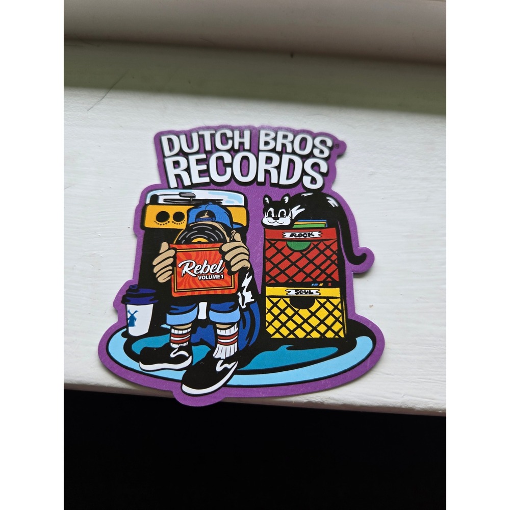 Dutch Bros Coffee Sticker Dutch Bros Records Rebel Volume 1 Vinyl Cat Purple